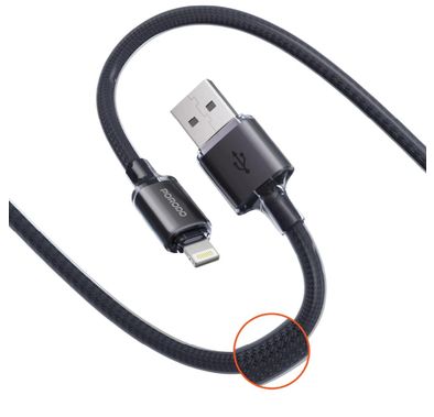 Porodo USB-A to Lightning Cable PDCBL0036BK - 1m Braided,...