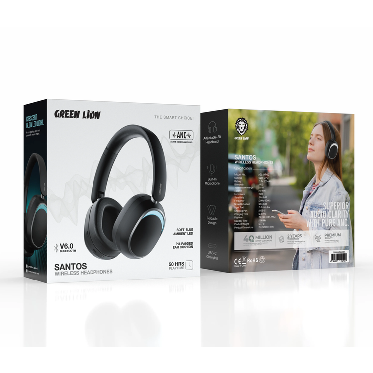 GREEN LION Wireless Headphones Santos GNSANTANCBK - ANC, Black