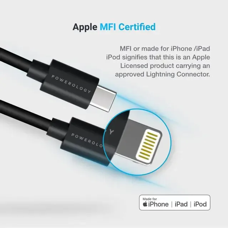 Powerology USB-C to Lightning PD Cable P3BCLBK - 3m, Black