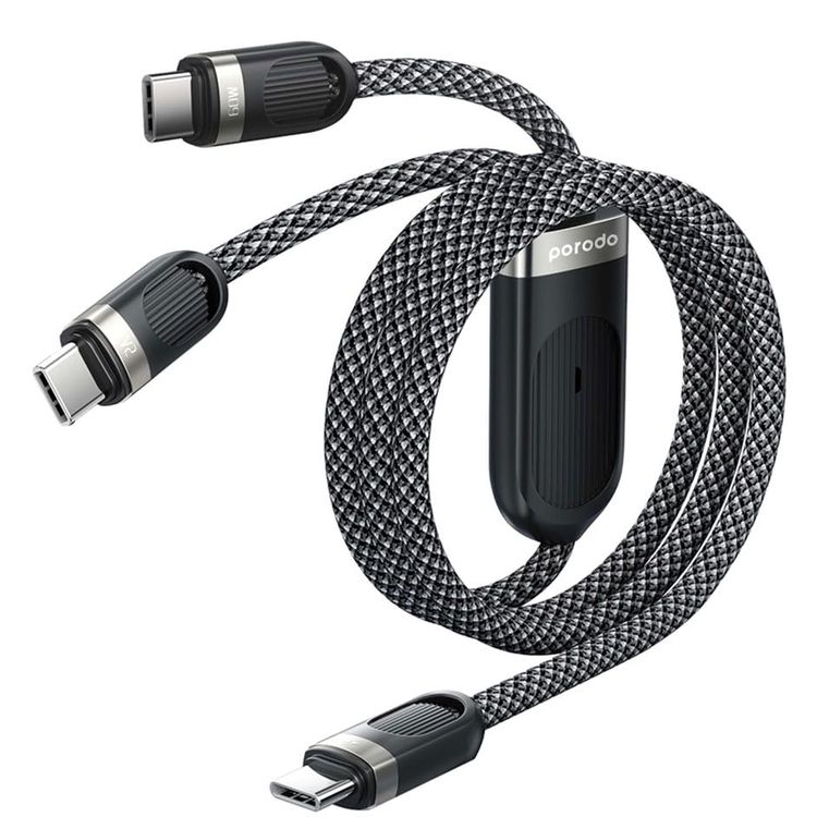 Porodo Charging Cable PD-CBL0019-BK - 2in1 Type-C, 1.2M, 60W, Black