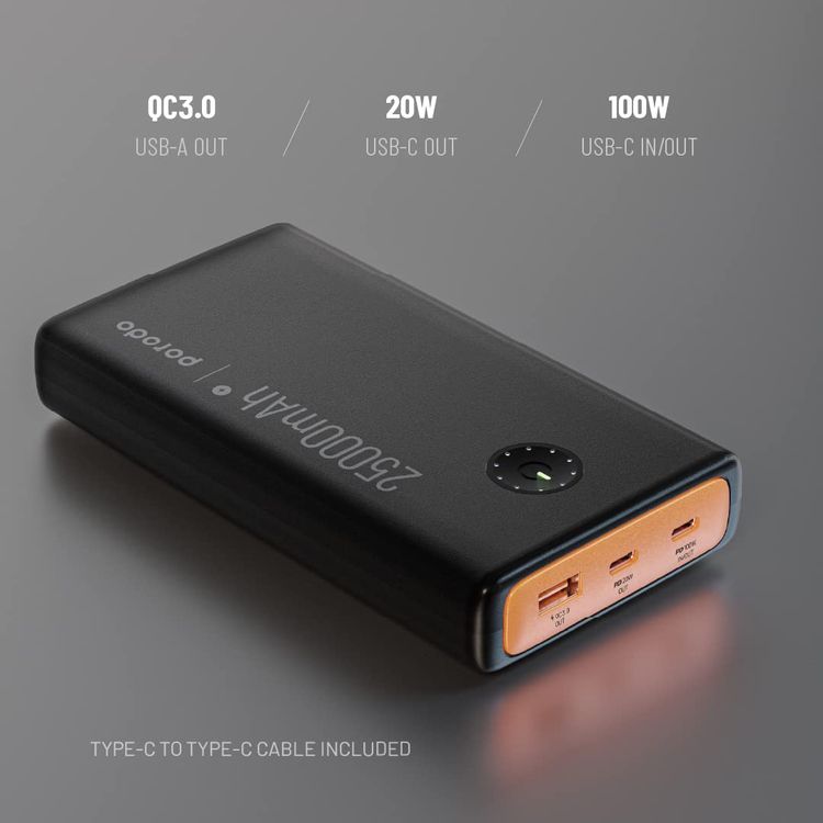 Porodo Power Bank 10000mAh PD-PBFCH015-BK - 20W PD, Black