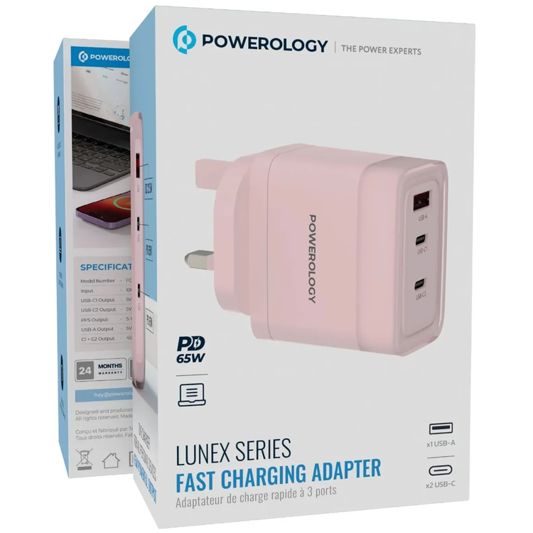 Powerology Fast Charging Adapter Lunex Series PD 65W - Pink