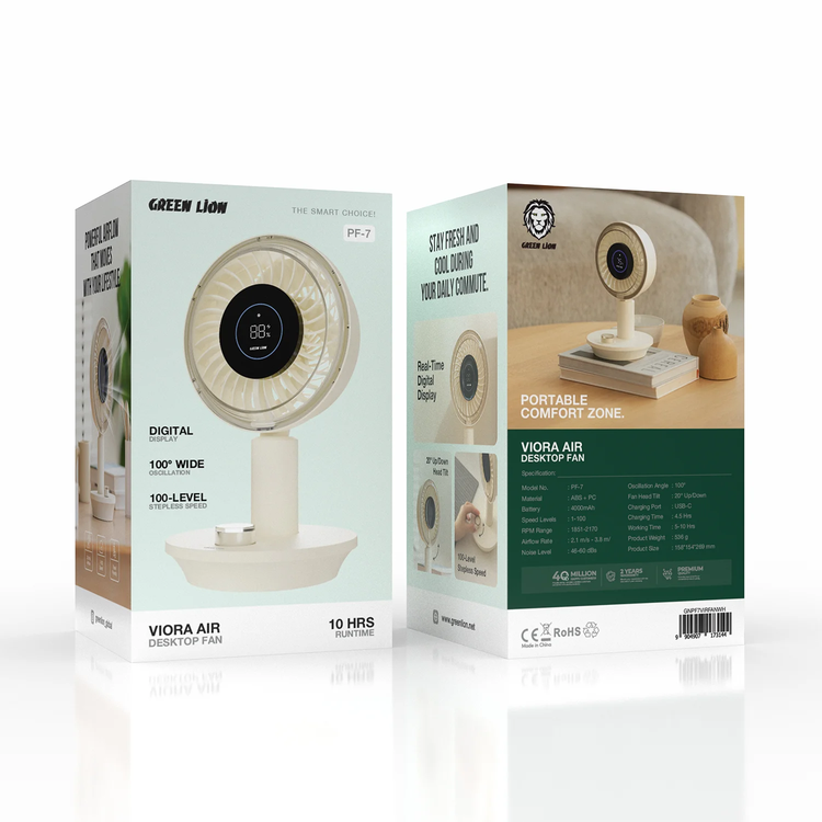 Green Lion مروحة مكتبية Viora Air GNPF7VIRFANWH - USB-C، أبيض