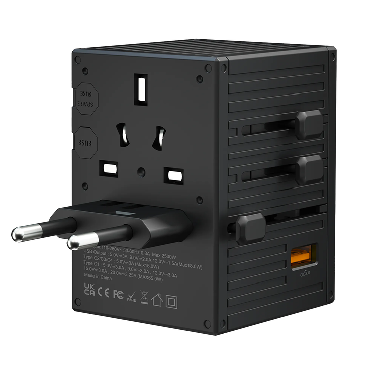 Porodo GaN Travel Charger PDFWCH038BK - 5-Port, Black