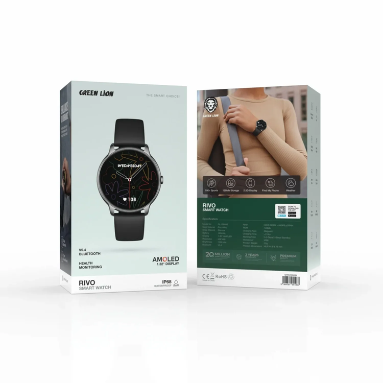 Green Lion Smart Watch Rivo - 1.32" AMOLED, Black