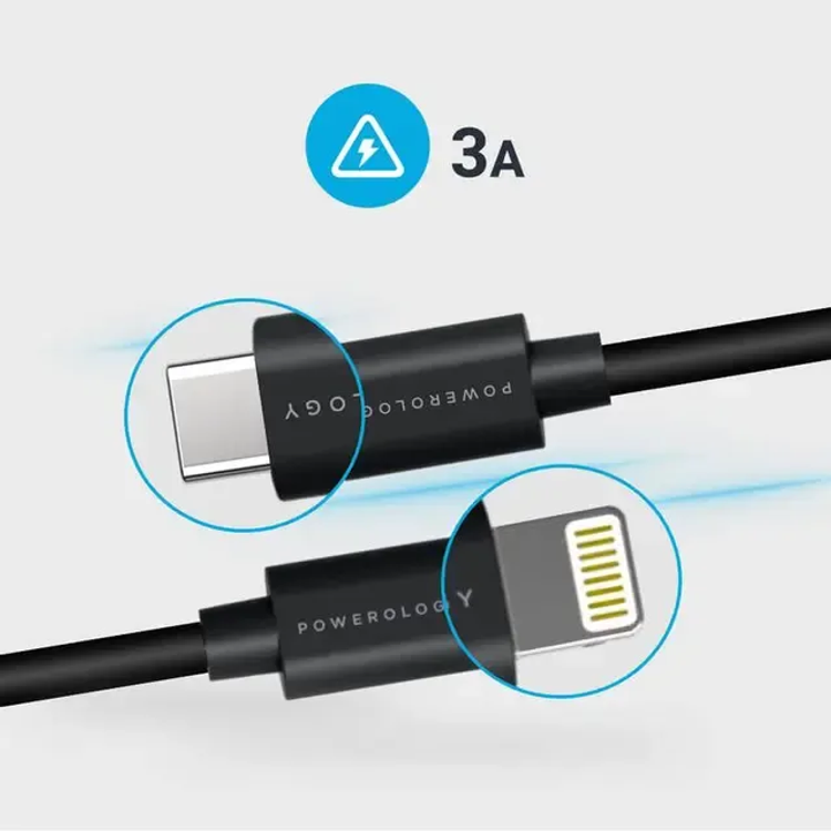 Powerology USB-C to Lightning PD Cable P3BCLBK - 3m, Black