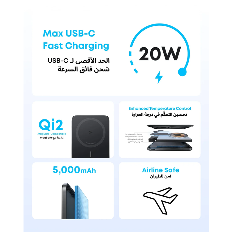 Anker باور بانك A1665 - 5000mAh 20W مغناطيسي، أسود