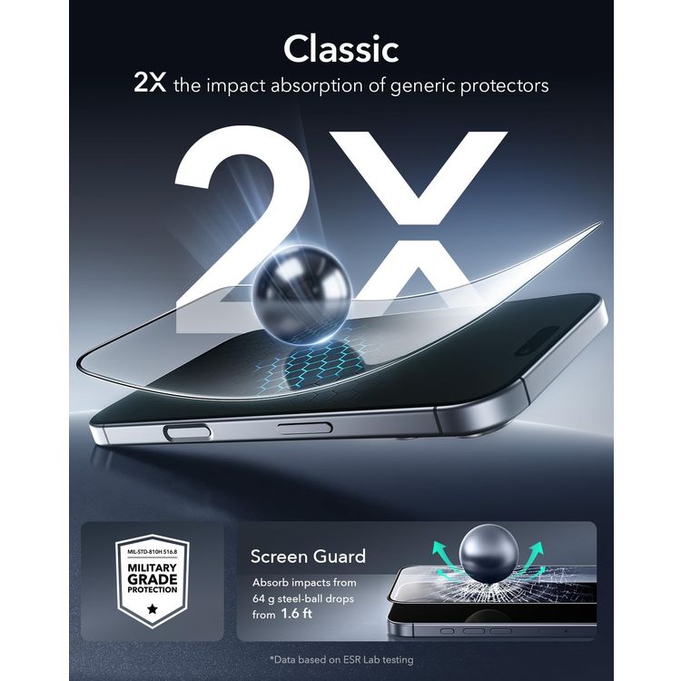 ESR Tempered Glass Screen Protector iPhone 17 Pro Max - 9H Hardness, Clear