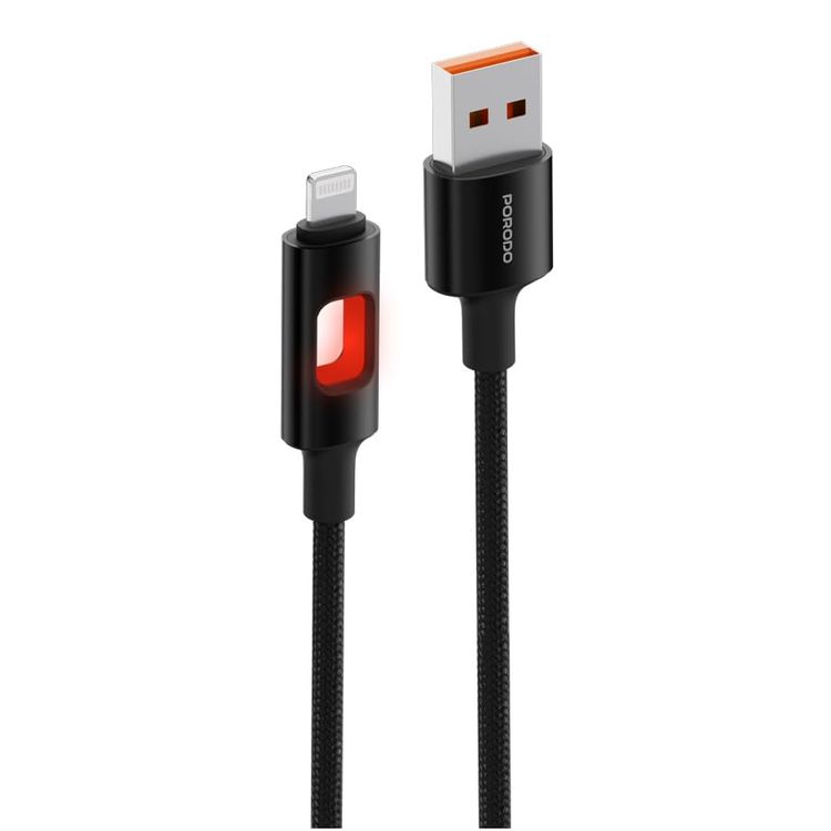 Porodo Lightning Cable PDCBLXGH01BK - 1.2m Braided LED, 2.4A, Black