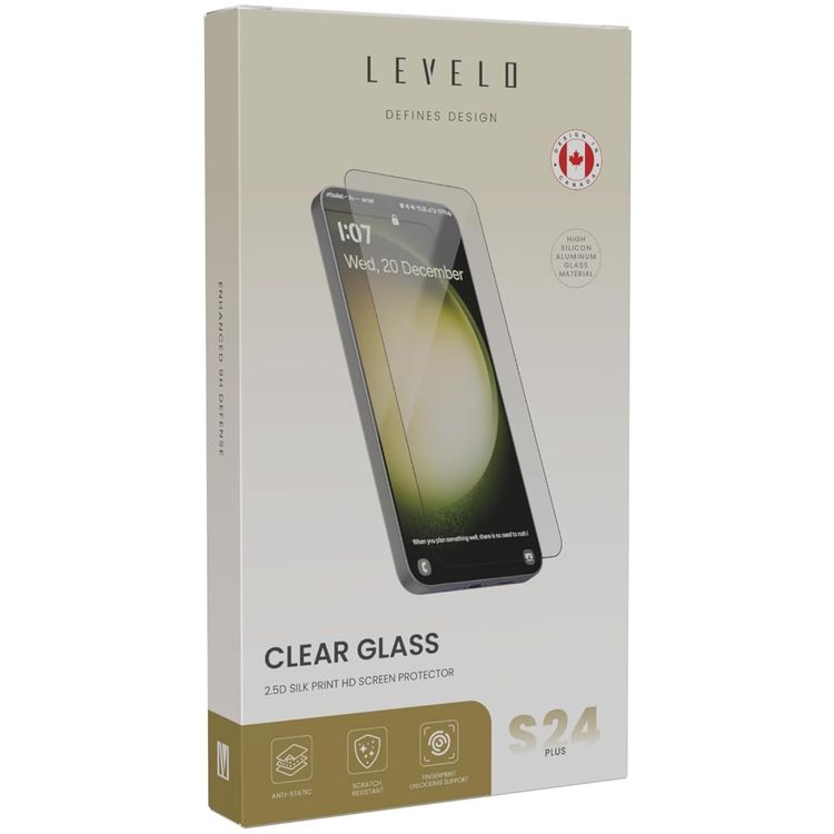 Levelo واقي شاشة سامسونج S24 - طباعة حريرية 2.5D، شفاف