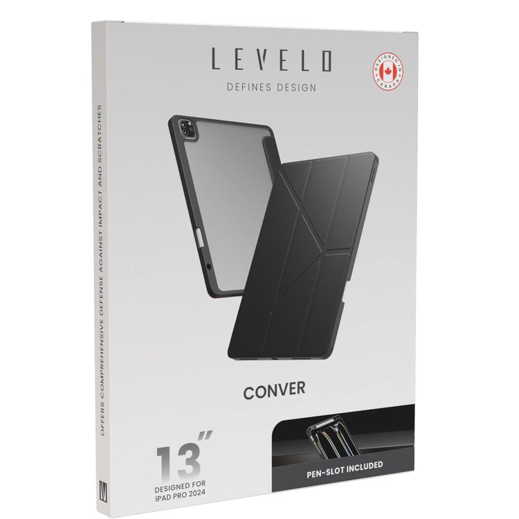 Levelo Hybrid Case iPad Pro 13" 2024 - Clear Back, Pen Slot, Black