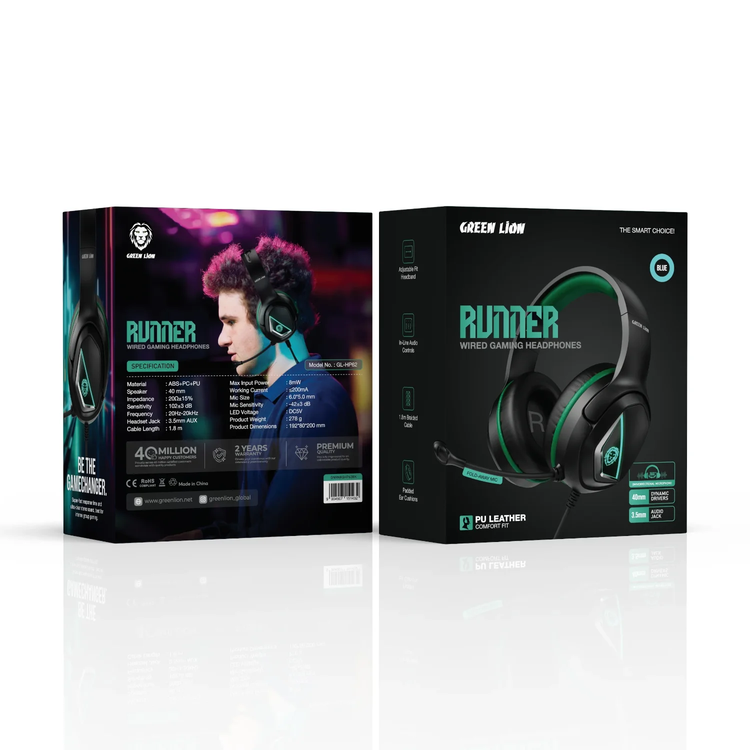 Green Lion Gaming Headphone RUNNER GNRNRGHP62BK - Wired, Black