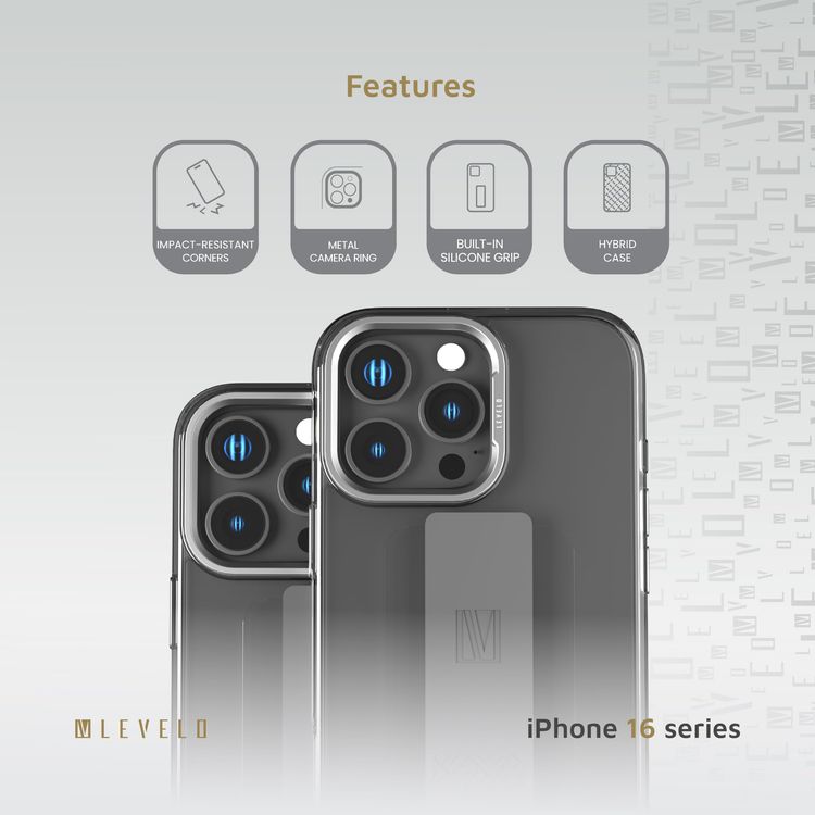 Levelo Silicone Grip Case iPhone 16 Pro - Impact Resistant, Gray