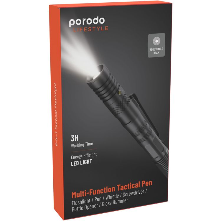 Porodo Flashlight PD-LS91PNFL - 6in1 Tactical, Black/Gray