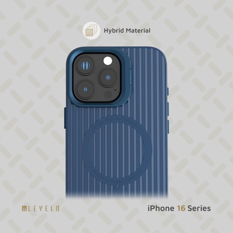 Levelo غطاء سيليكون TPU آيفون 16 برو - ماجسيف، حامل معدني، أزرق