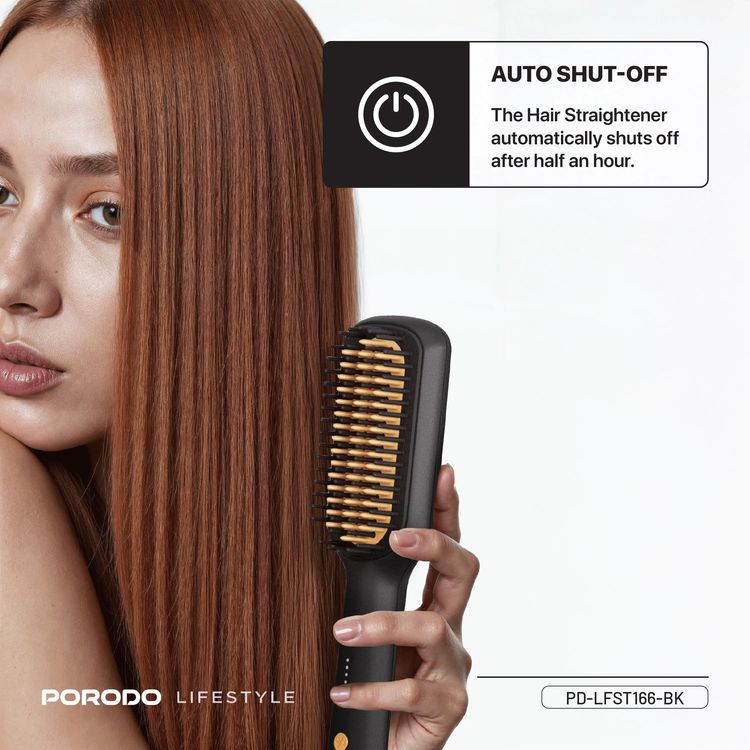 Porodo Hair Straightener Brush Lifestyle PD-LFST166-BK - 30W, 5 Temps, Black
