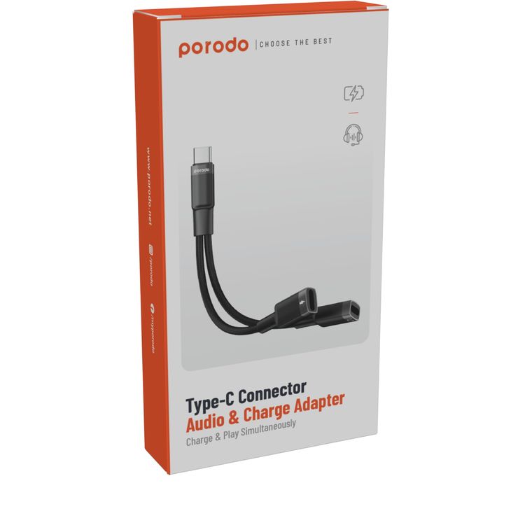 Porodo Adapter PD-C2CCJHC-BK - 2-in-1 Lightning to Dual Type-C, Black
