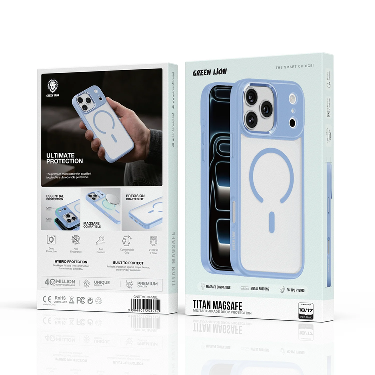Green Lion Titan MagSafe iPhone 18/17 Pro Max Case - Metal Buttons, Blue