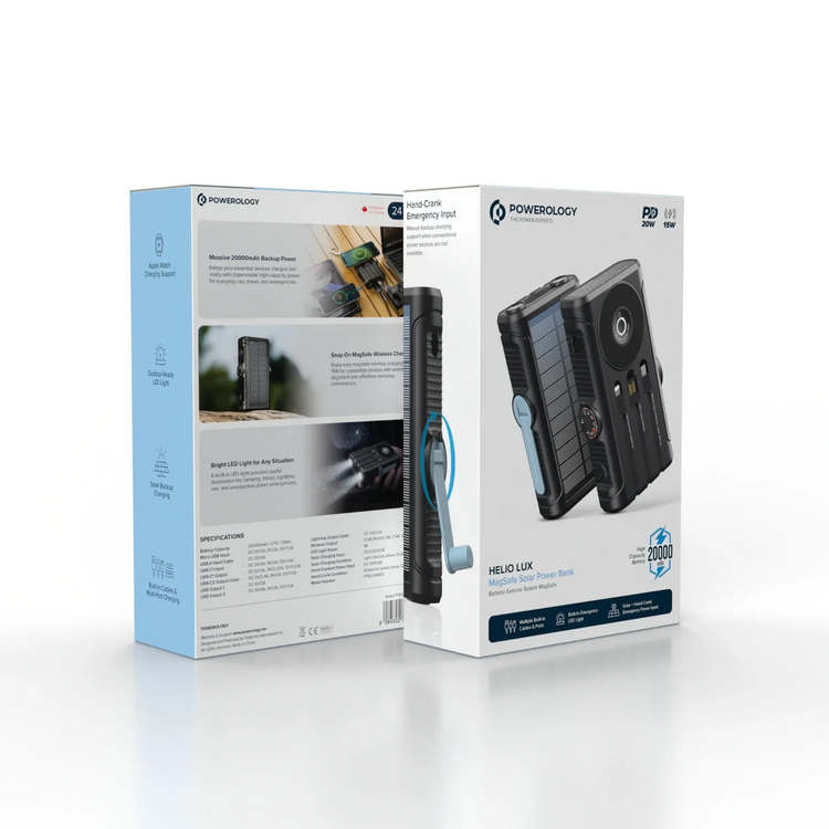 Powerology Solar Power Bank HELIO LUX PPBCHAW53BK - 20000mAh, Black