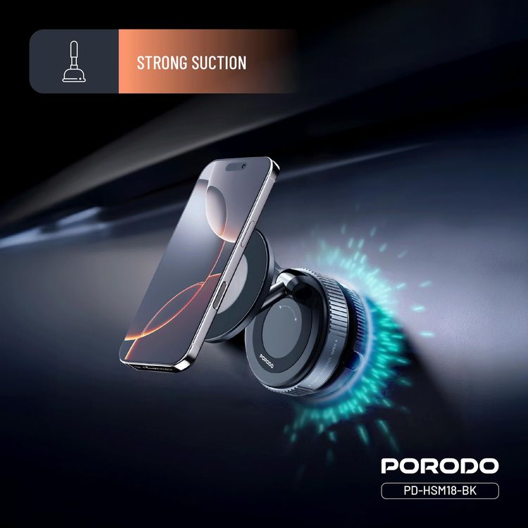 Porodo Magnetic Mount PD-HSM16-BK - Multi-Surface, Adjustable Angle, Black
