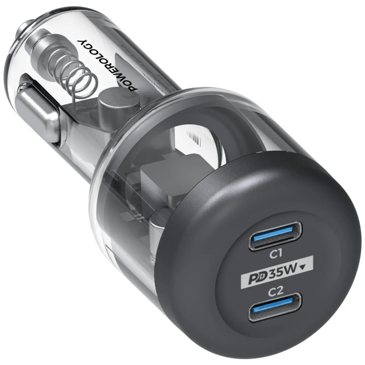 Powerology Car Charger Crystalline Series PCCSR011 - 35W Dual PD, Transparent
