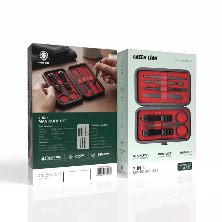 Green Lion Manicure Set GN7IN1MANBK - 7 PCS Carbon Steel, Black