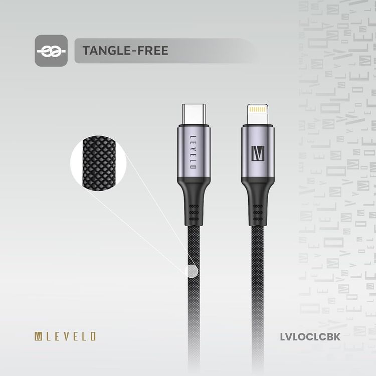 LEVELO USB-C to Lightning Cable LVLOCLCBK - 30W Fast Charging, Black