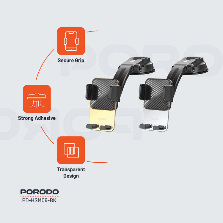 Porodo Phone Mount PD-HSM06-BK - Extended Base, Black