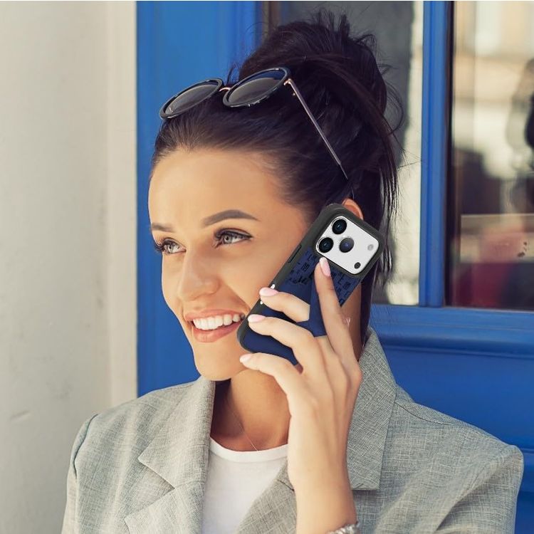 LEVELO Phone Case iPhone 17 Pro - Cardholder, Magnetic Strap, Midnight Blue