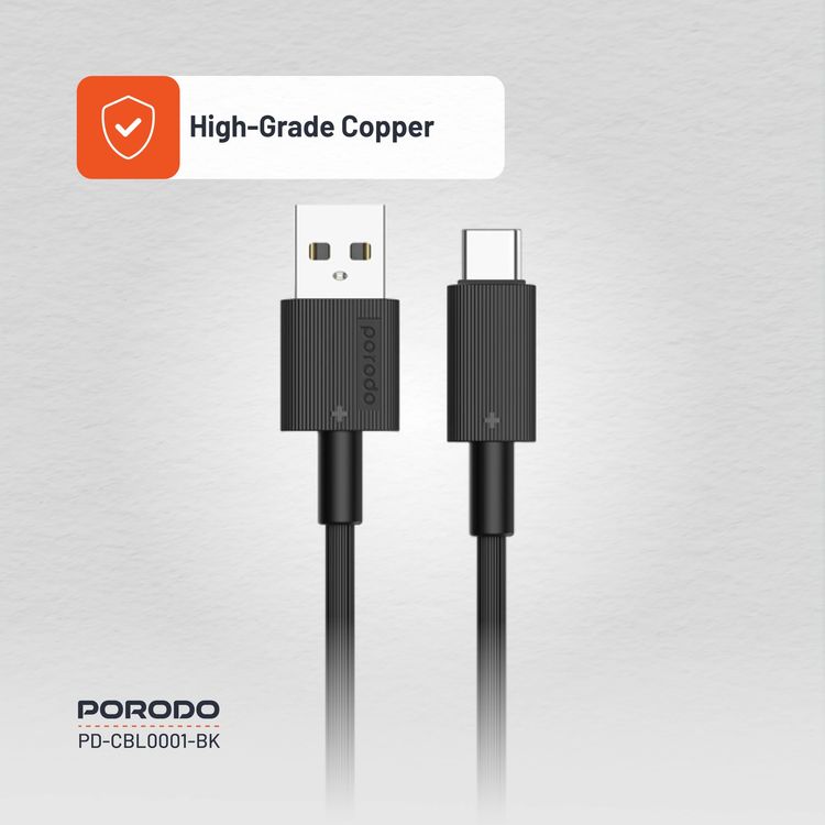 Porodo USB-A to Lightning Cable PDCBL0001BK - 3M, Fast Charging, Black