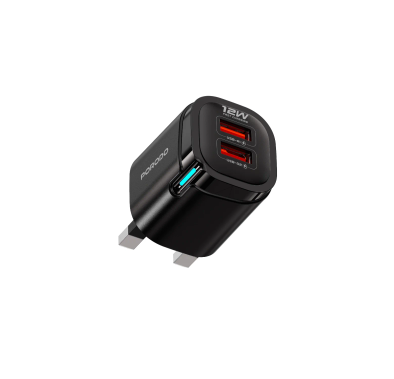 Porodo Wall Adapter PDFWCH110ACBK - Dual USB-A Ports with...