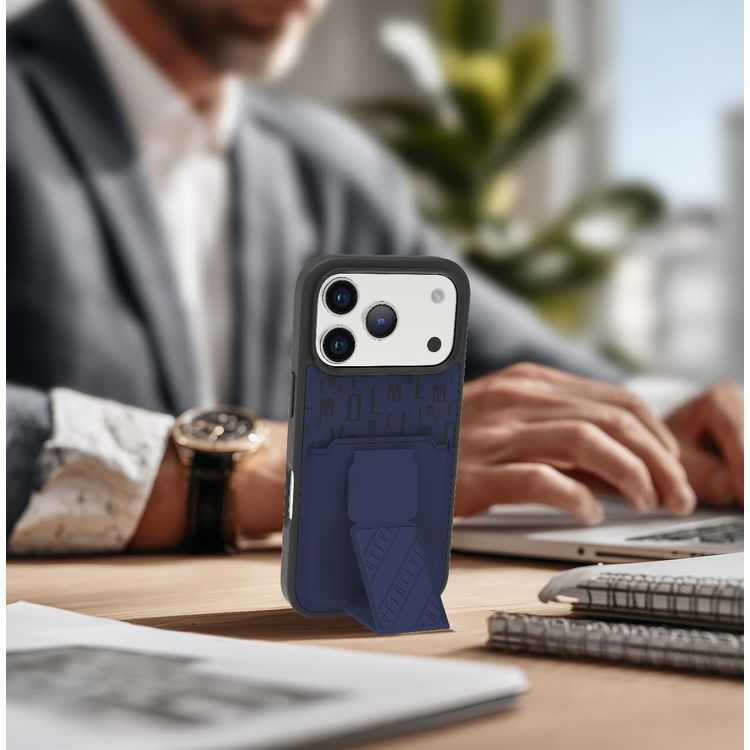 LEVELO Phone Case iPhone 17 Pro - Cardholder, Magnetic Strap, Midnight Blue