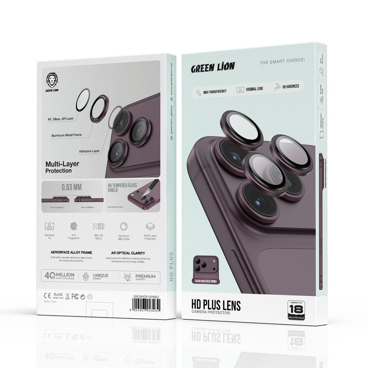 Green Lion HD Plus Camera Lens Protector for iPhone 18 Pro/Pro Max - Anti Glare, Burgundy