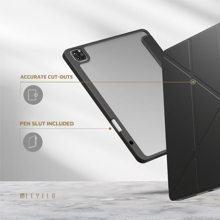 Levelo Hybrid Case iPad Pro 13" 2024 - Clear Back, Pen Slot, Black