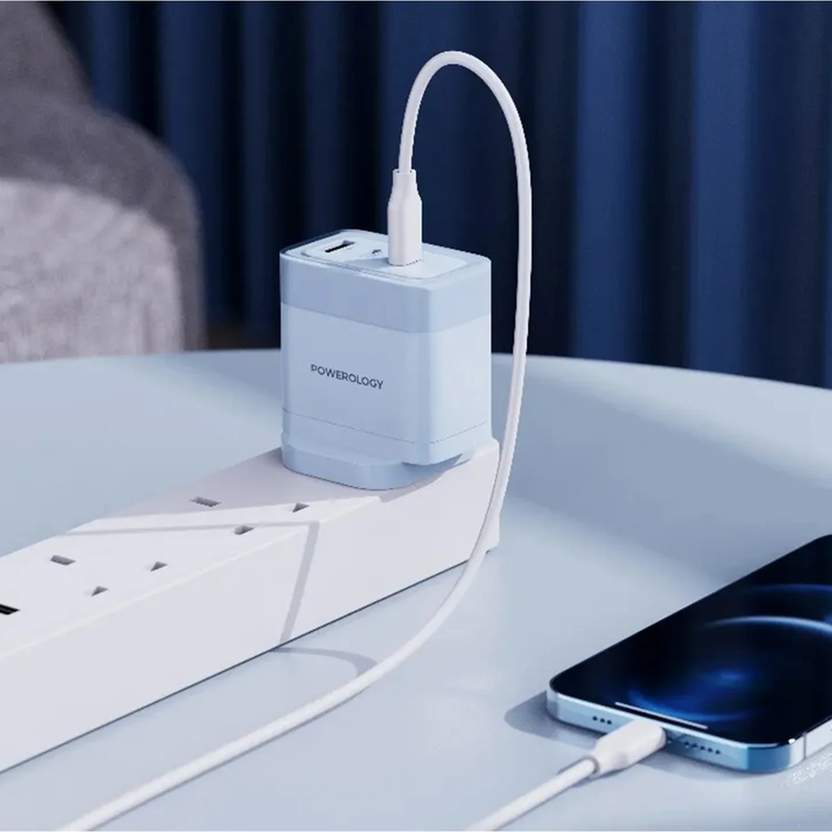 Powerology Fast Charging Adapter Lunex Series PD 65W - Blue