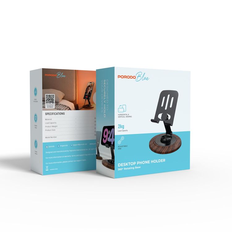 Porodo Phone Holder PBW15BK - 360° Rotating, Foldable, Blue