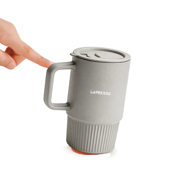 LePresso كوب خزفي بمصاصة LPCFFGSC0054GY - 400 مل، رمادي