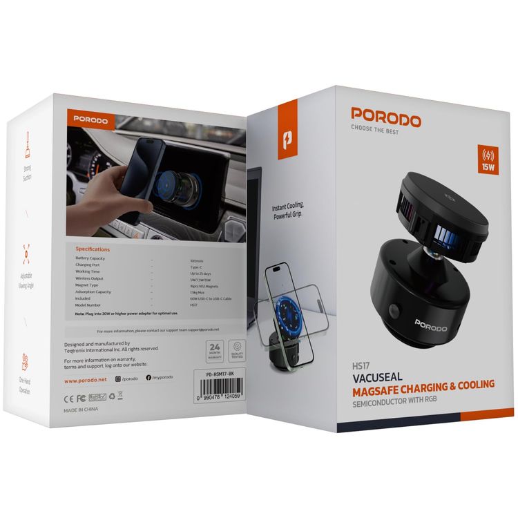 Porodo Magnetic Dash & Windshield Mount PDHSM15BK - MagSafe Compatible, Black