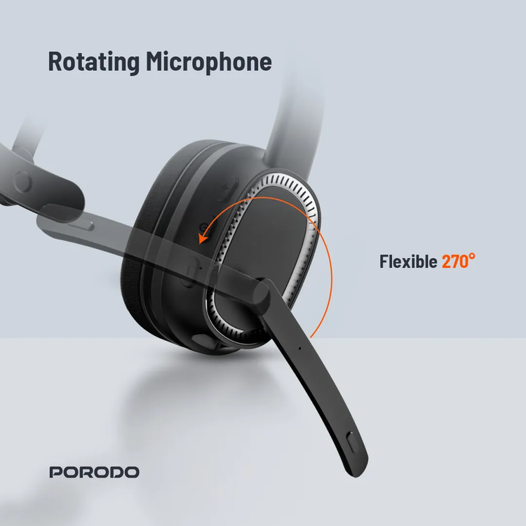 Porodo Wireless Work Headphone PDMHDMPBK - ENC, Black