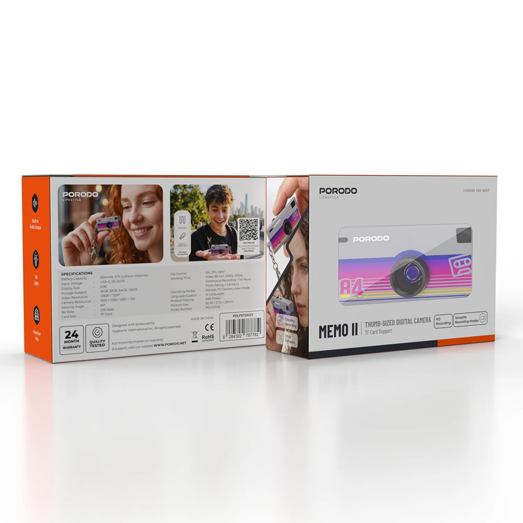 Porodo Digital Camera MEMO II - Thumb-Sized, Grey