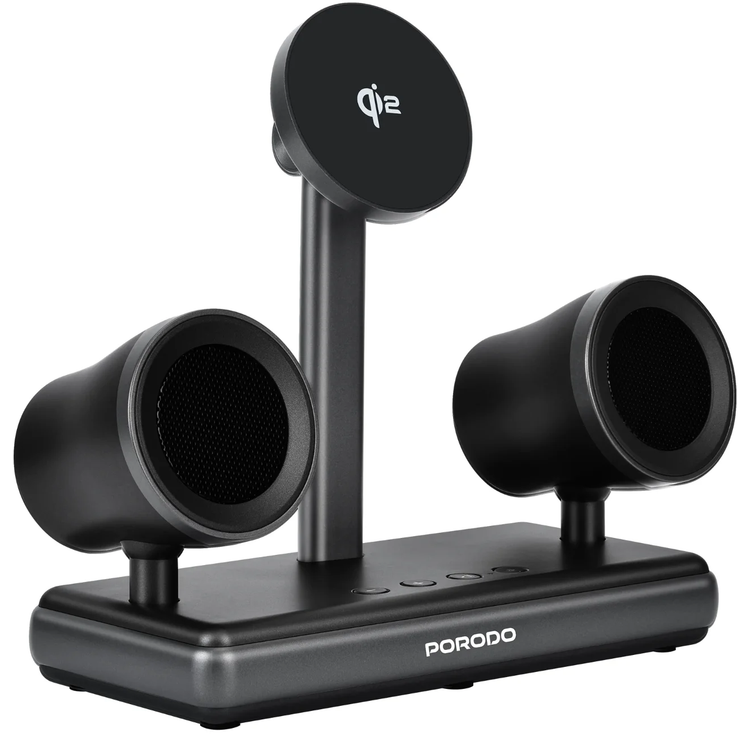 Porodo Wireless Charger PD-FWCH050-BK - 15W Qi2, 16W Speaker, Black