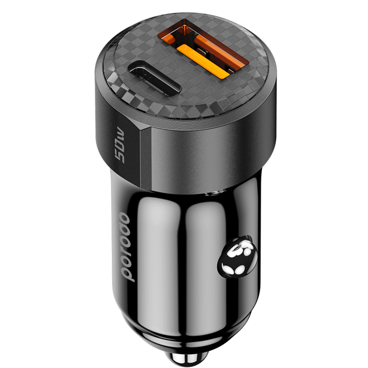 Porodo Car Charger PDCC50WBK - 50W Dual Port, Carbon Fiber Black