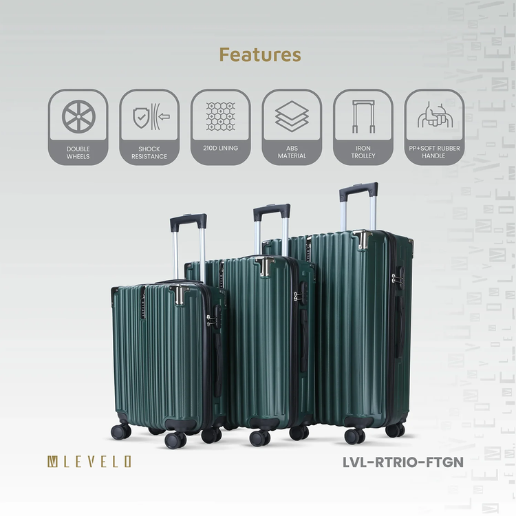 Levelo RoamTrio 3-Piece ABS Luggage & Suitcase Set - Forest Green