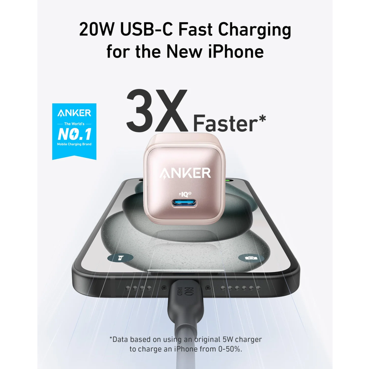 Anker Nano Pro Adapter, 30W GaN Fast Charger, PIQ 3.0 - Pink