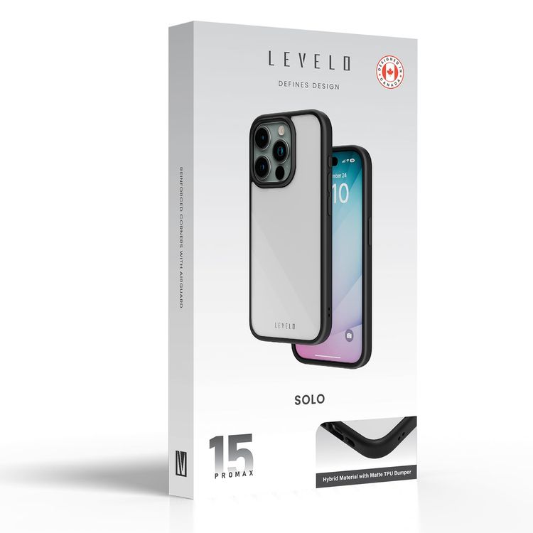 LEVELO iPhone 15 Pro Max Case Cover - Hybrid Matte TPU, Black