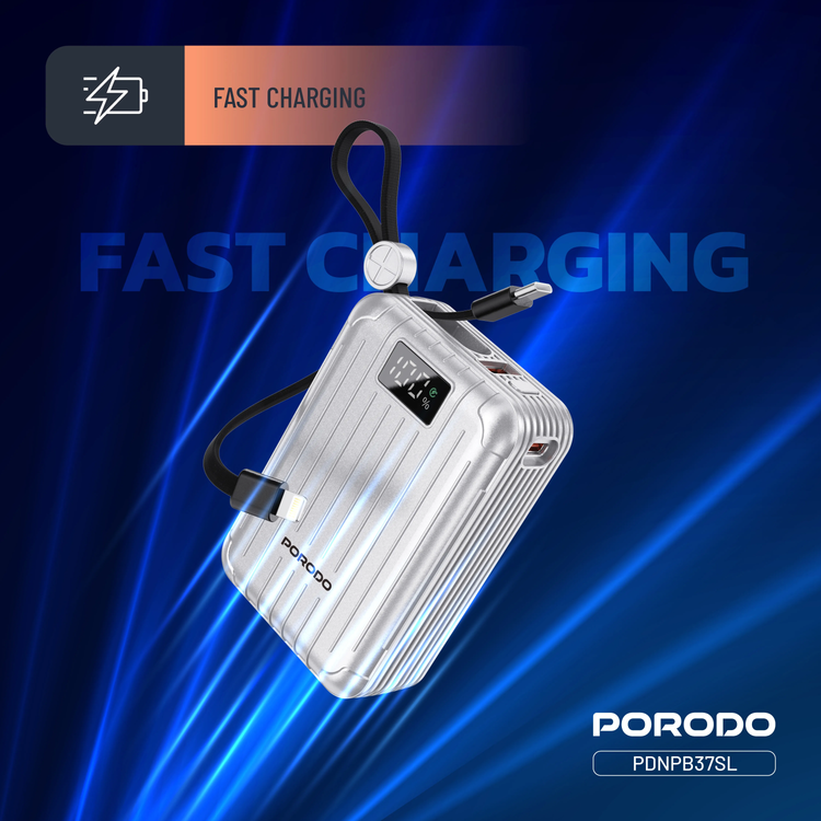 Porodo Power Bank Petite PDNPB37SL - 20000mAh, Type-C & Lightning, Silver