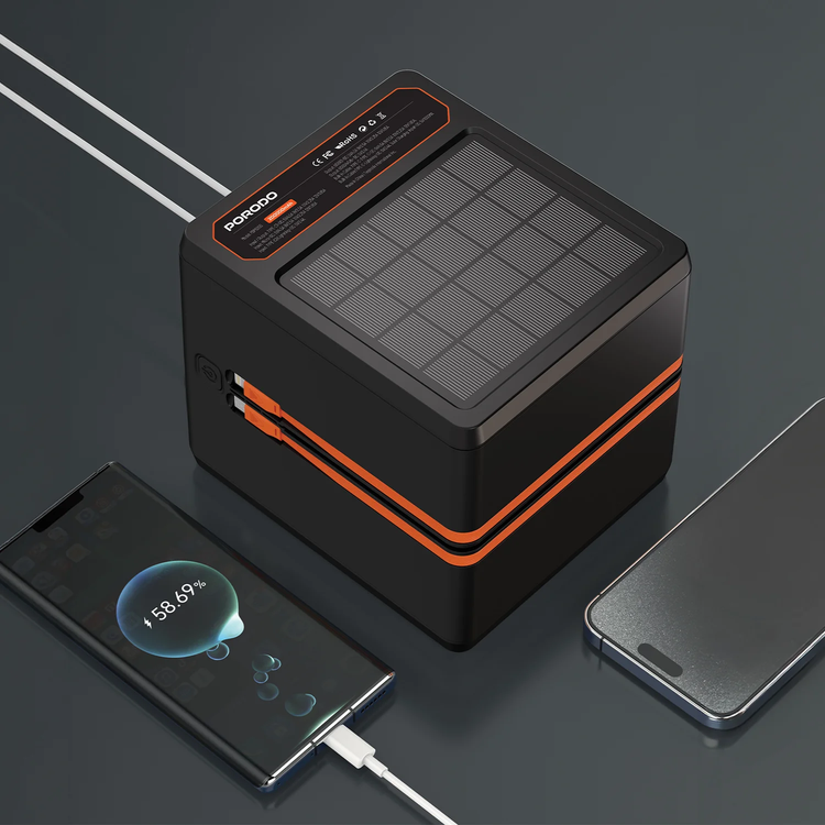 Porodo LAROS Solar Power Bank 200000mAh, PDPB200BK - Black