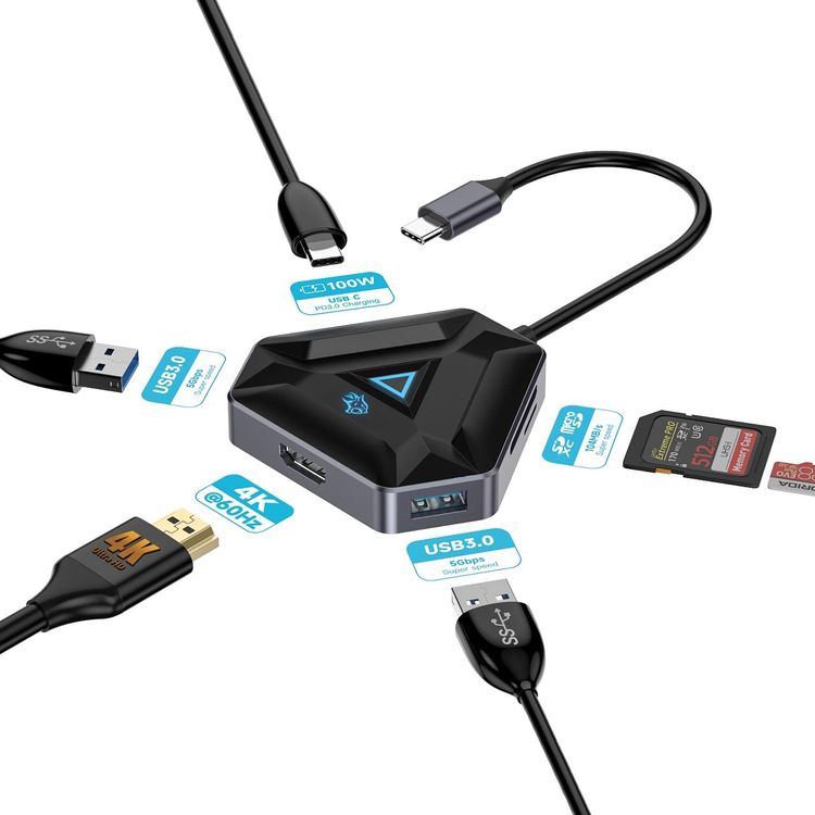 Porodo USB-C Hub PDX529 - 6-in-1 4K HDMI, 100W PD, Black