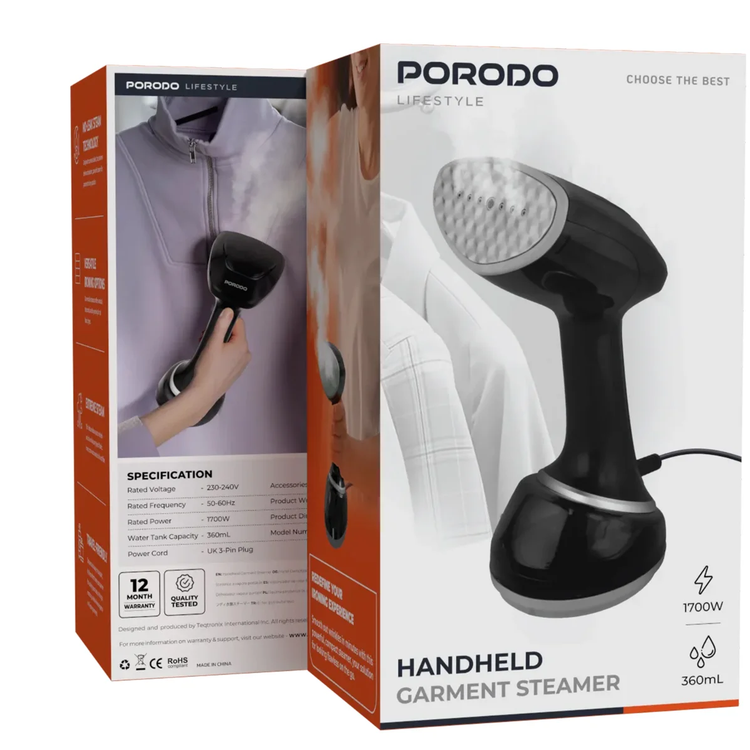 Porodo Handheld Garment Steamer, PDLSPRGSBK - Black