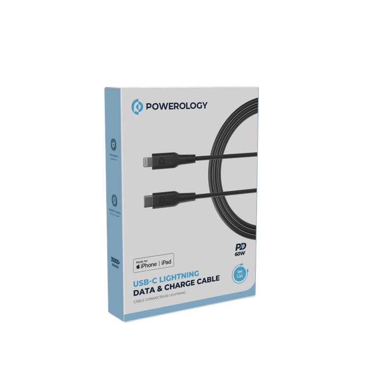 Powerology USB-C to Lightning PD Cable P3BCLBK - 3m, Black
